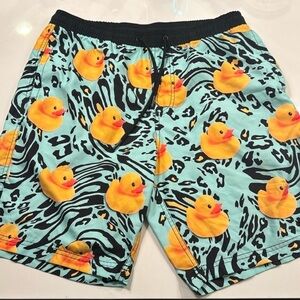 NEFF Rubber Ducky Animal Print Unlined Swim Trunks Boardshorts Size Medium EUC